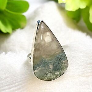 Moss Agate Silver Ring Size 7